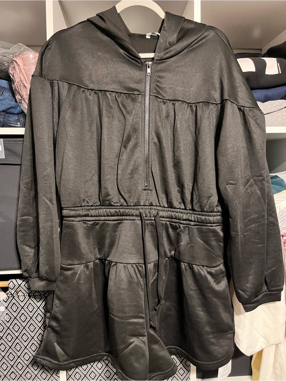 Women’s Black Hooded Drawstring Jacket